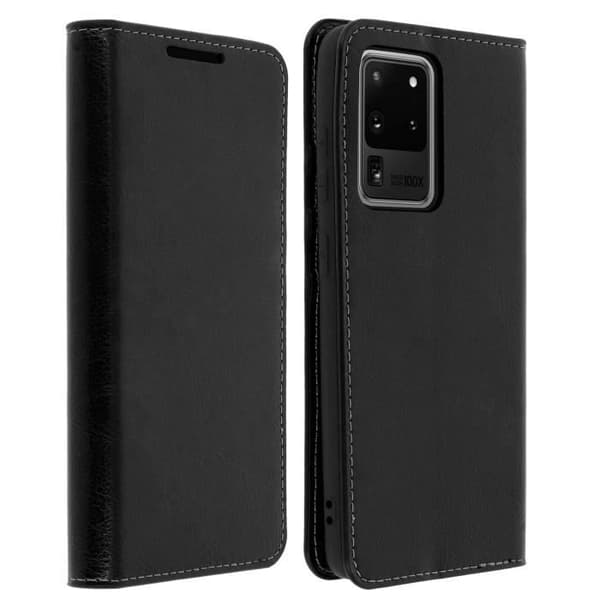 Folio-etui - AVIZAR - Galaxy S20 Ultra - Äkta läder - Videostöd - Kortfack