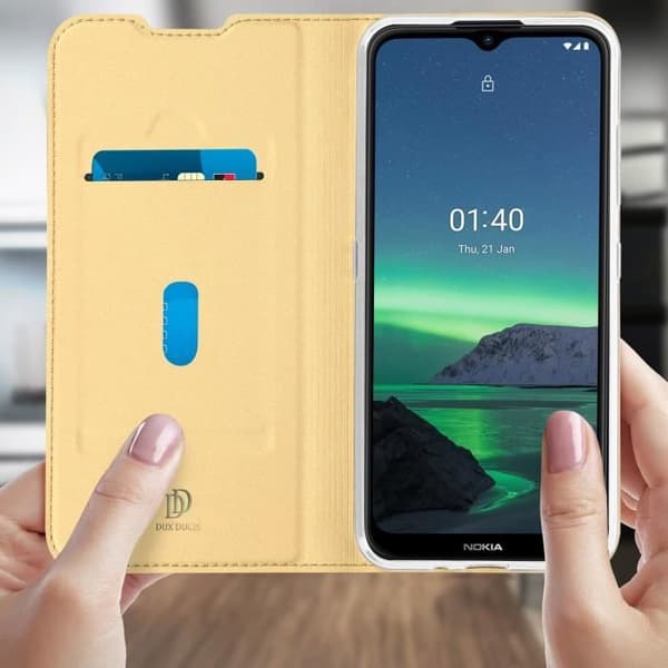Hölster - DUX DUCIS - Nokia 1.4 - Ekoskinn - Kortficka - Ställfunktion