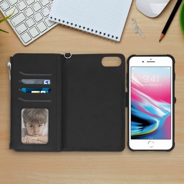 Plånboksfodral - AVIZAR - iPhone 6/6S/7/8 Plus - Svart - Hårdat skal - Kortfack