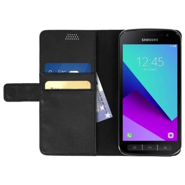 Etui Housse Portefeuille - AVIZAR - Samsung Galaxy Xcover 4/4S - Ekologiskt läder - Svart - Flexibel