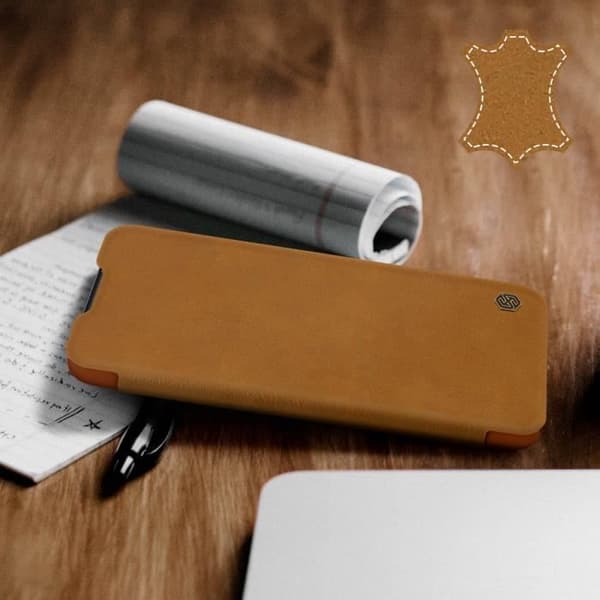 Galaxy S21 Plus Folio Cover Korthållare Äkta Läder Qin Nillkin Brun Brun