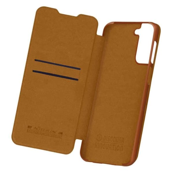 Galaxy S21 Plus Folio Cover Korthållare Äkta Läder Qin Nillkin Brun Brun