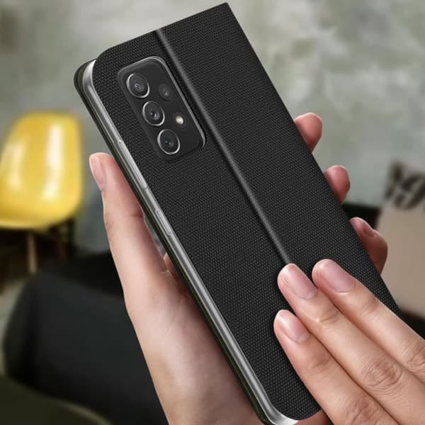 Hölster för Samsung A52 - Samsung - Soft-touch tyg - Videostöd - Kortfack - Svart