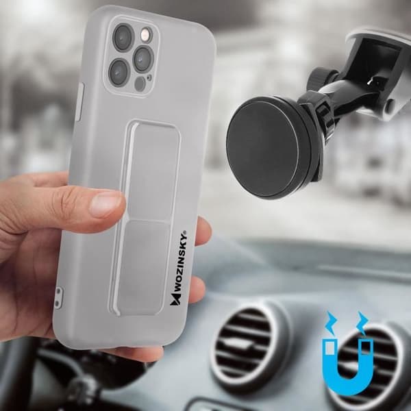 iPhone 12 Pro Silikonfodral Vikbart magnetiskt stöd Wozinsky Grå