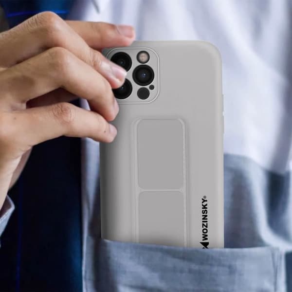 iPhone 12 Pro Silikonfodral Vikbart magnetiskt stöd Wozinsky Grå