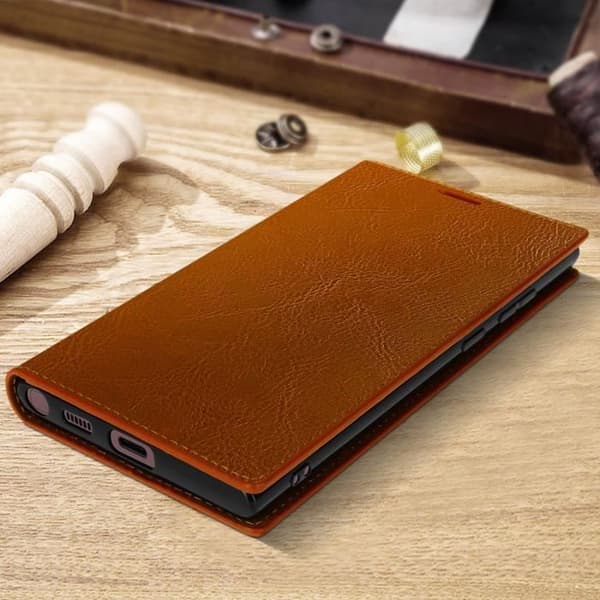 Galaxy S22 Ultra Folio Fodral i äkta läder Korthållare Videostöd - kamel