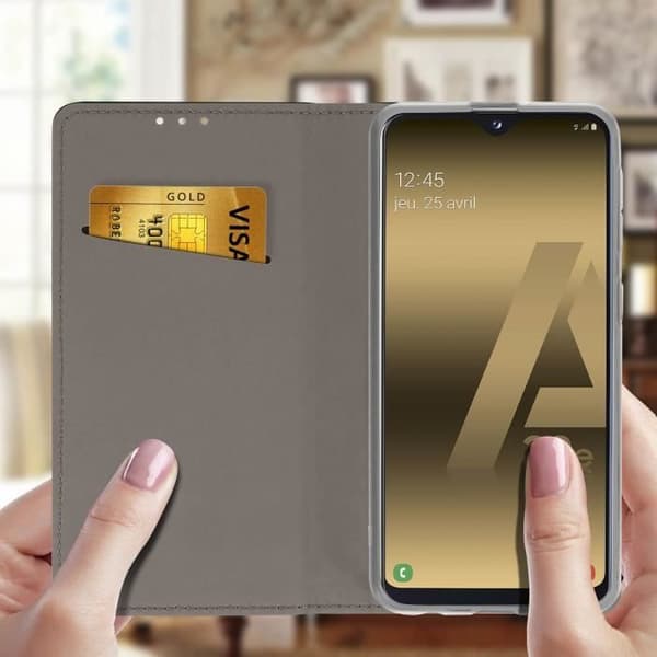 Plånboksetui - AVIZAR - Galaxy A20e - Svart - Videostöd - Kortfack