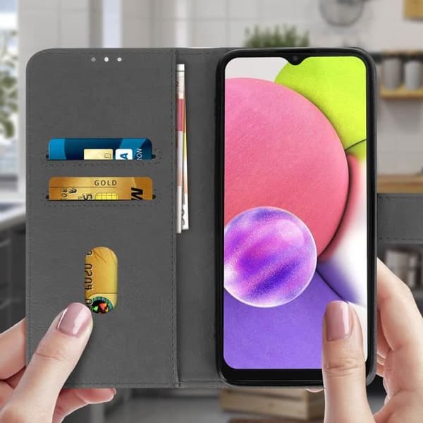 Hölster för Samsung Galaxy A03S - AVIZAR - Fodral med fickor - Videostöd-funktion - Grå