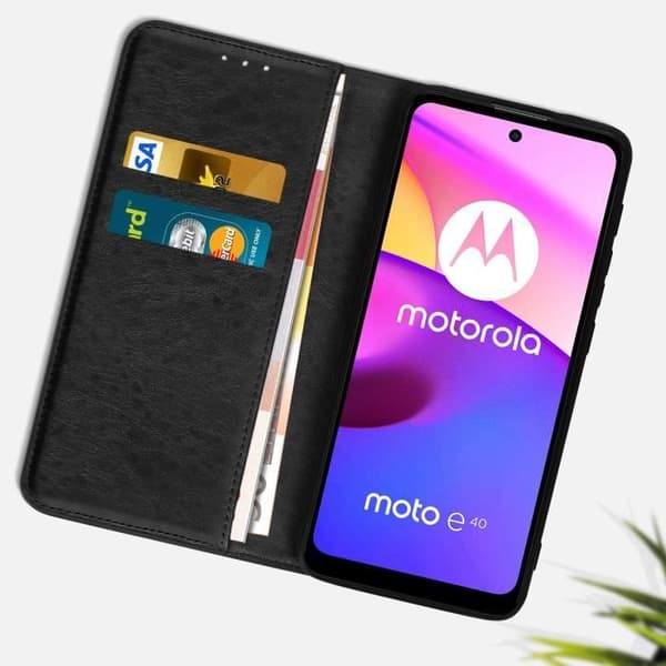 Plånboksfodral - Motorola - Moto E40, E20, E30 - Svart - Videostöd - Magnetisk Stängning