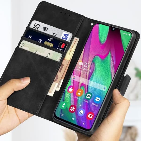 Etui för Samsung Galaxy A40 - VARUMÄRKE - Krokodil Effekt - Plånbok - Videostöd - Svart