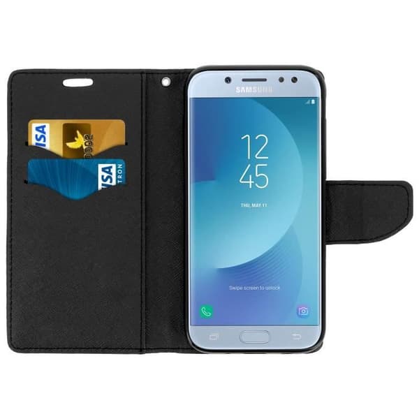 Housse - AVIZAR - Galaxy J5 2017 - Folio Plånboksfodral - Skydd med Lock Svart - Inkluderar Handrem