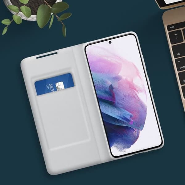 Fodral - Samsung - Galaxy S21 - Smart flik - Färg Silvergrå - Mjuk