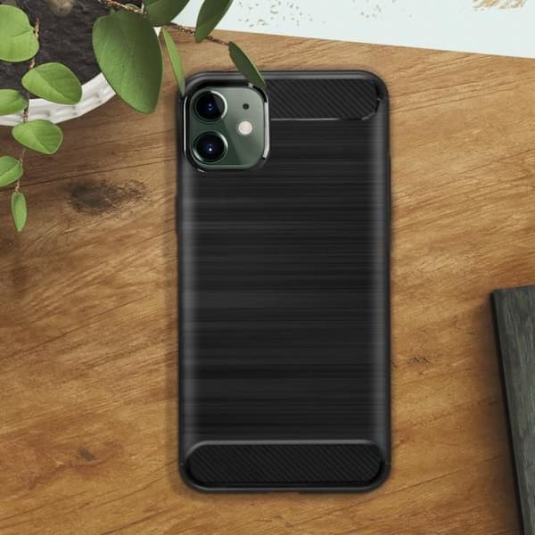 Fodral - AVIZAR - iPhone 11 - Mjuk silikon - Kolfinish - Svart borstad effekt