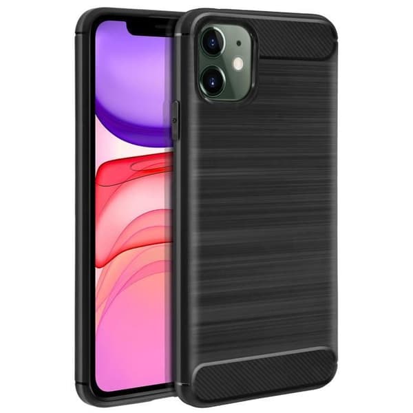 Fodral - AVIZAR - iPhone 11 - Mjuk silikon - Kolfinish - Svart borstad effekt