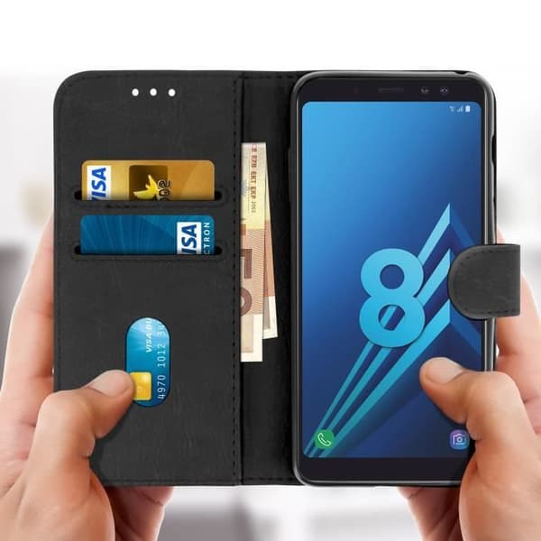 Hölster för Samsung Galaxy A8 - Folio - Svart - Mjuk Fodral - Video Stöd - Magnetisk