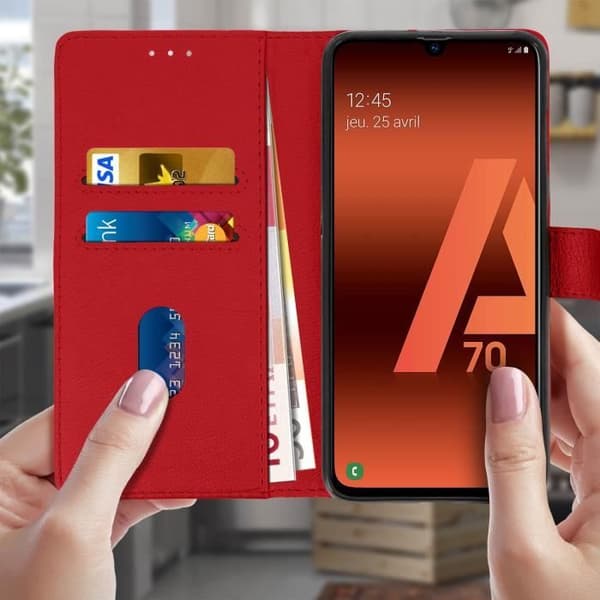 Hus för Samsung Galaxy A70 - AVIZAR - Röd Plånboksfodral - Silikongel - Video Stöd - Magnetisk