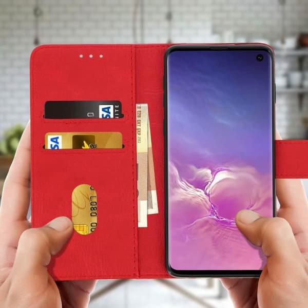 Hoes för Samsung Galaxy S10 - AVIZAR - Röd Plånboksfodral - Silikon Gel - Video Stöd - Magnetisk