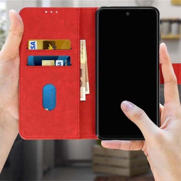 Fodral Xiaomi Redmi 10 - AVIZAR - Fickformat - Röd - Videostöd funktion