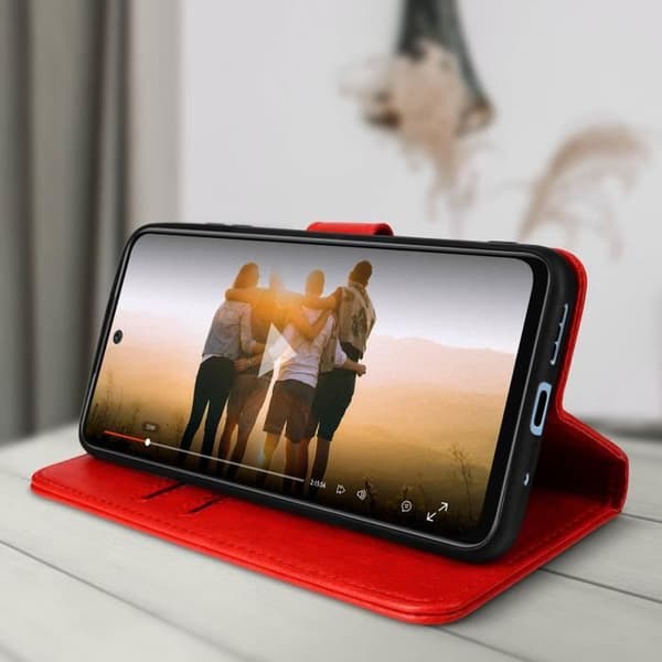 Fodral Xiaomi Redmi 10 - AVIZAR - Fickformat - Röd - Videostöd funktion