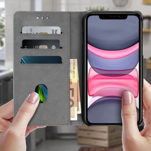 Etui - AVIZAR - iPhone 11 - Heltäckande fodral - Kortfäste - Ställfunktion grå