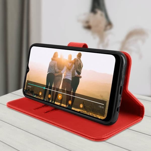 Fodral - Samsung - Galaxy A02s - Skydd - Kortfack - Videostöd - Röd