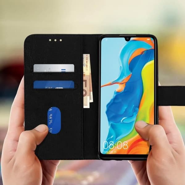 Housse - AVIZAR - Huawei P30 Lite - Fodral Folio - Mjuk Skal - Videostöd Svart