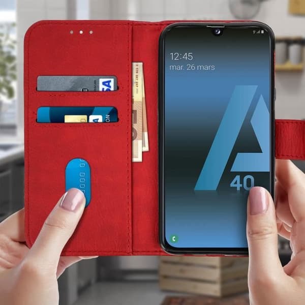 Housse för Samsung Galaxy A40 - AVIZAR - Röd Plånboksfodral - Silikon Gel - Video Stöd - Magnetisk