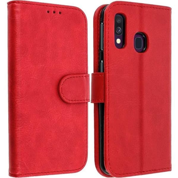 Housse för Samsung Galaxy A40 - AVIZAR - Röd Plånboksfodral - Silikon Gel - Video Stöd - Magnetisk