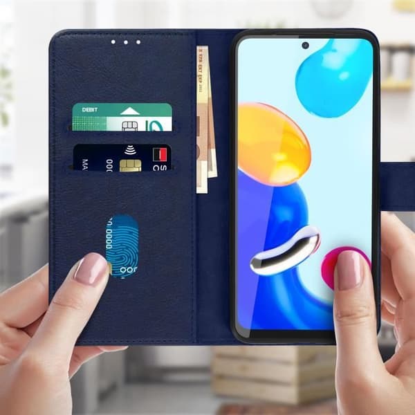 Xiaomi Redmi Note 11 och Note 11s Fodral Flip Wallet Stand Funktion Blå