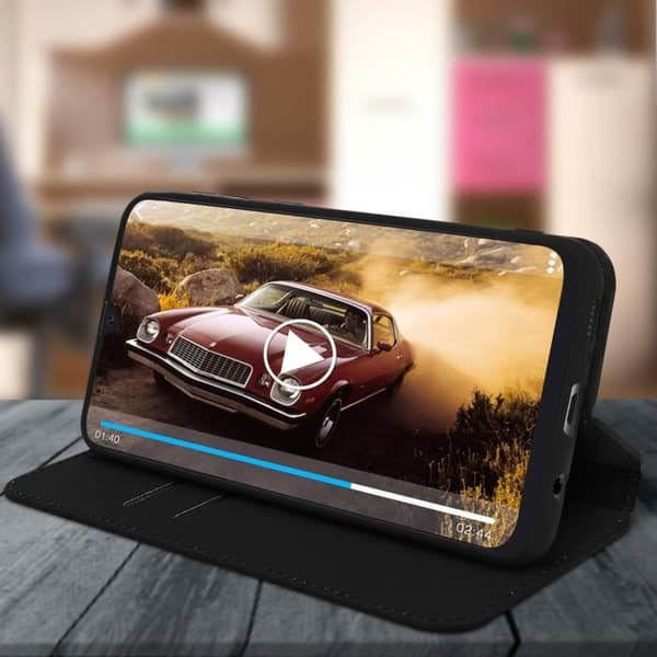 Skal till Samsung Galaxy A50 - AVIZAR - Folio plånboksfodral - Ekologiskt läder - Svart - Stativfunktion