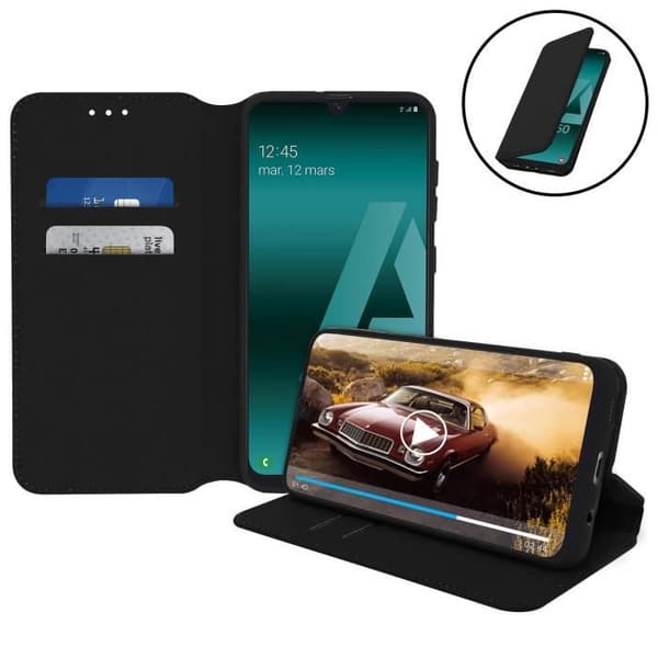 Skal till Samsung Galaxy A50 - AVIZAR - Folio plånboksfodral - Ekologiskt läder - Svart - Stativfunktion