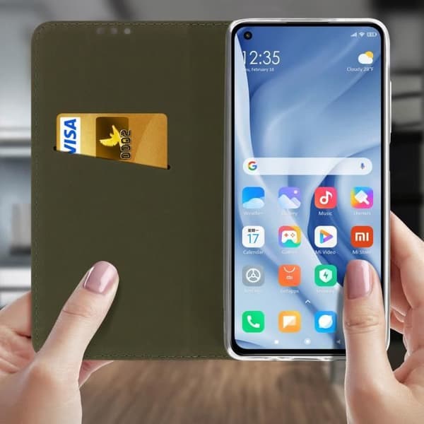 Förpackning - Xiaomi - Mi 11 Lite / Mi 11 Lite 5G - Ekoskinn - Svart - Stödflip