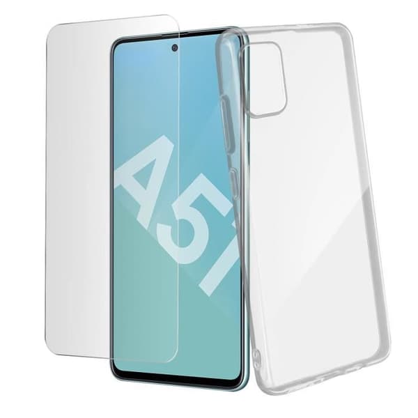 Skyddsskal och film - AVIZAR - Samsung Galaxy A51 - Mjuk Silikon - Härdat Glas 9H - Transparent