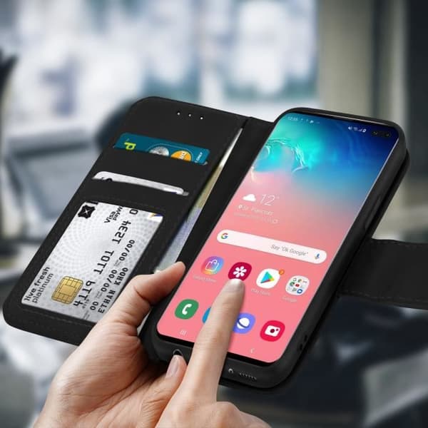 Fodral till Samsung Galaxy S10 Plus - AVIZAR - Läderkorthållare Funktion Premium Svart