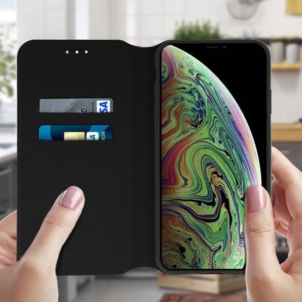 iPhone XS Max-fodral - MÄRKE - Fodral i bokformat - Ekologiskt läder - Svart - Stödfunktion
