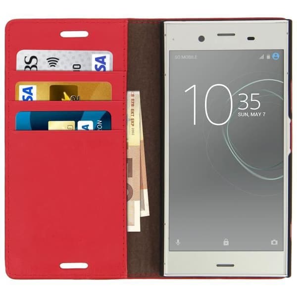 Etui Xperia XZ1 - AVIZAR - Folio läderfodral - Fullständig skydd - Röd - Kompatibel med Sony Xperia XZ1