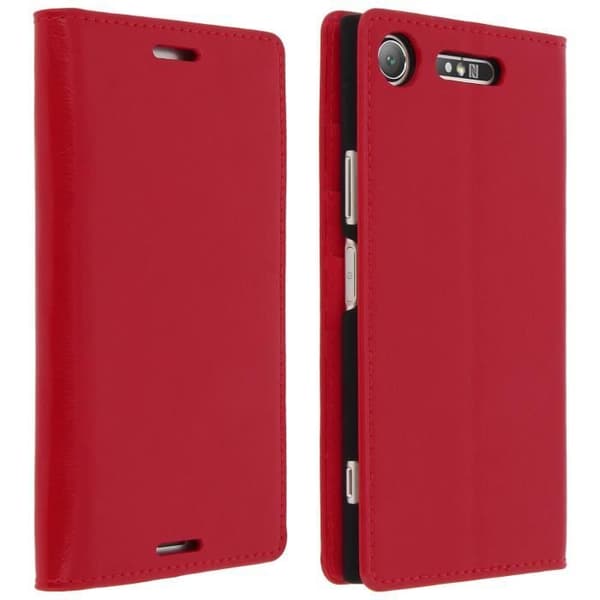 Etui Xperia XZ1 - AVIZAR - Folio läderfodral - Fullständig skydd - Röd - Kompatibel med Sony Xperia XZ1
