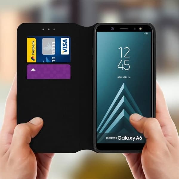 Etui för Samsung Galaxy A6 - Fodral folio - Ekoskinn - Svart - Ståfunktion - Kortficka