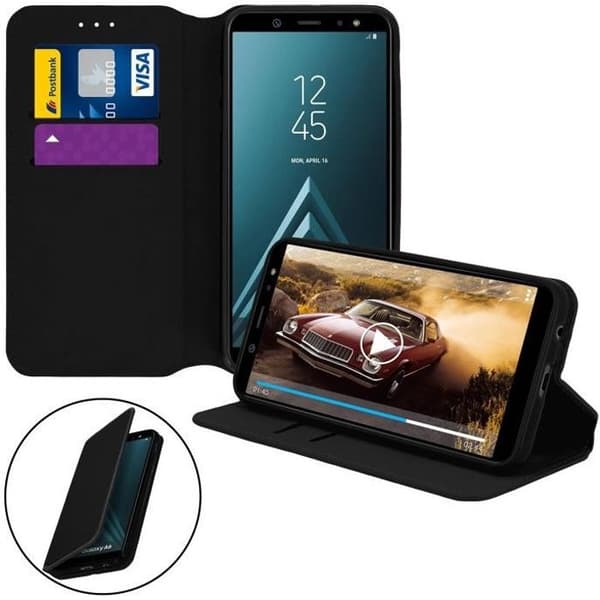 Etui för Samsung Galaxy A6 - Fodral folio - Ekoskinn - Svart - Ståfunktion - Kortficka