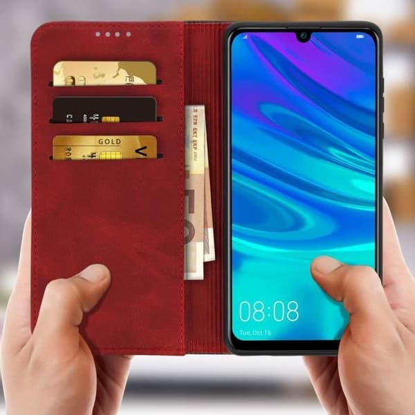 Hölster - AVIZAR - Huawei P Smart 2019 / Honor 10 Lite - Ekologisk läder - Röd - Kortfack
