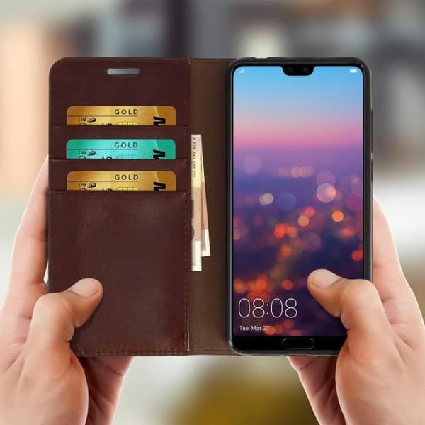 Huawei P20 Pro Fodral - AVIZAR - Plånboksfodral i läder - Brun - Videostöd - 3 kortplatser