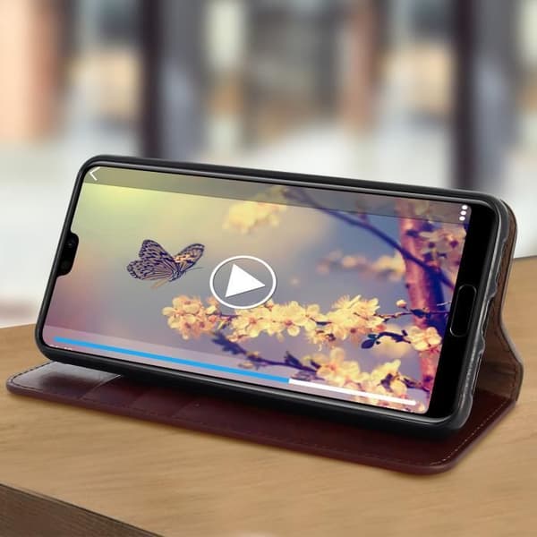 Huawei P20 Pro Fodral - AVIZAR - Plånboksfodral i läder - Brun - Videostöd - 3 kortplatser