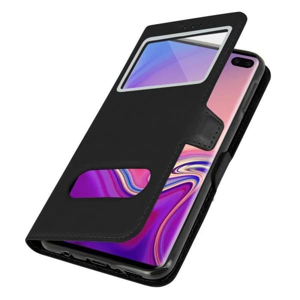 Etui Folio - AVIZAR - Samsung Galaxy S10 Plus - Dubbel Fönster - Stöd funktion - Svart