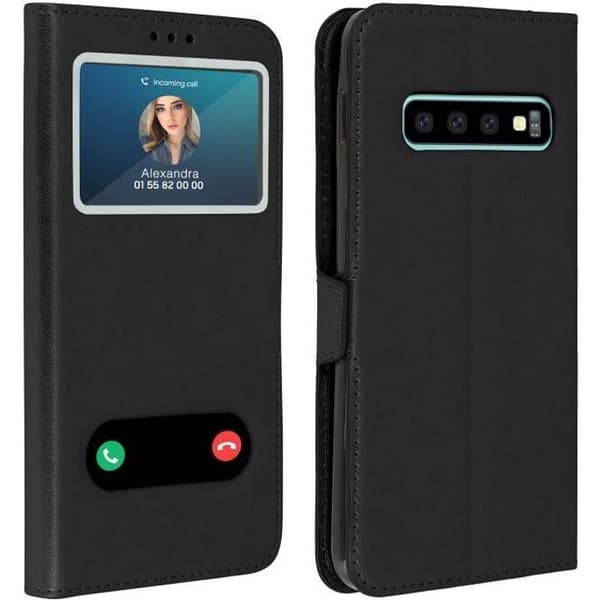 Etui Folio - AVIZAR - Samsung Galaxy S10 Plus - Dubbel Fönster - Stöd funktion - Svart