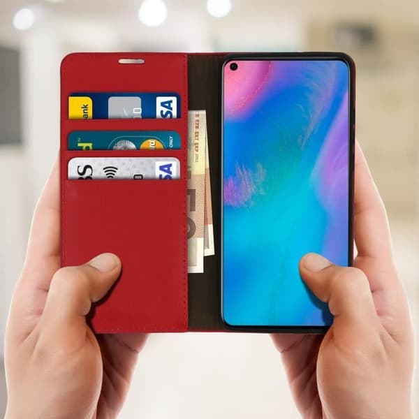 Etui - Huawei - P30 Pro - Äkta läder - Röd - Videostöd