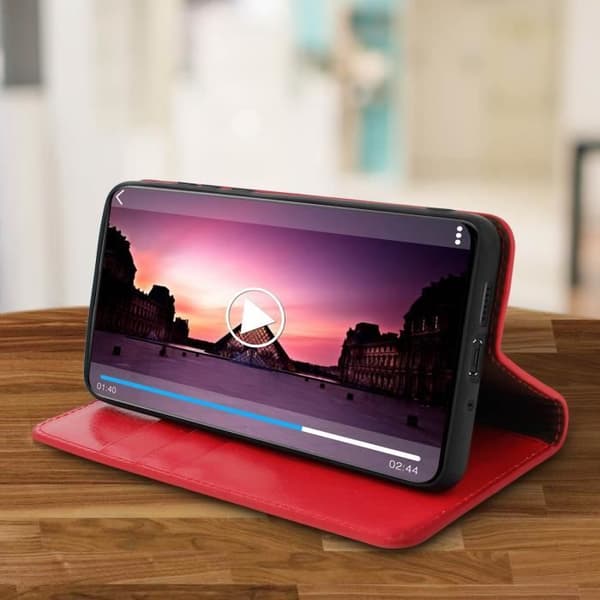 Etui - Huawei - P30 Pro - Äkta läder - Röd - Videostöd