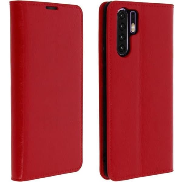 Etui - Huawei - P30 Pro - Äkta läder - Röd - Videostöd