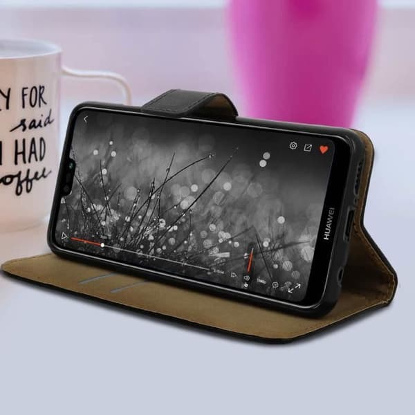 Huawei P20 Lite fodral Flip läder plånboksfodral silikonfodral svart