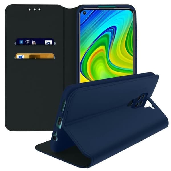 Hölster - AVIZAR - Xiaomi Redmi Note 9 - Ekologiskt läder - Stöd funktion - Blå