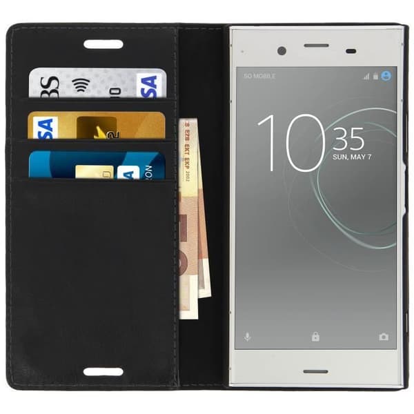 Etui folio i läder - AVIZAR - Xperia XZ1 - Heltäckande skydd - Svart - Fack för kort